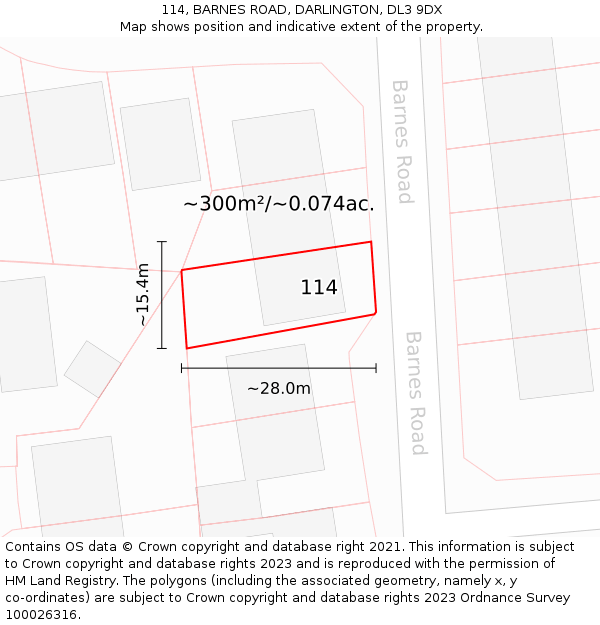 114, BARNES ROAD, DARLINGTON, DL3 9DX: Plot and title map