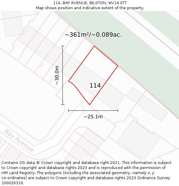 114, BAY AVENUE, BILSTON, WV14 0TT: Plot and title map