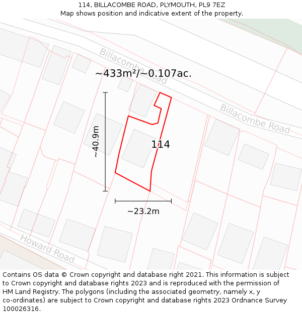 114, BILLACOMBE ROAD, PLYMOUTH, PL9 7EZ: Plot and title map