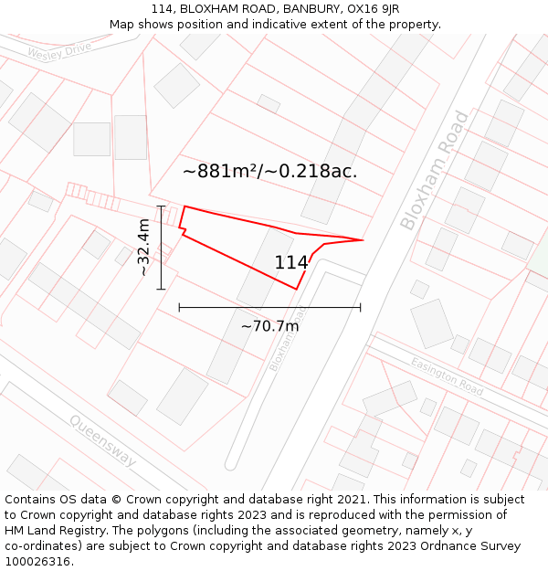 114, BLOXHAM ROAD, BANBURY, OX16 9JR: Plot and title map