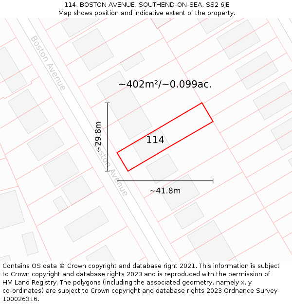 114, BOSTON AVENUE, SOUTHEND-ON-SEA, SS2 6JE: Plot and title map