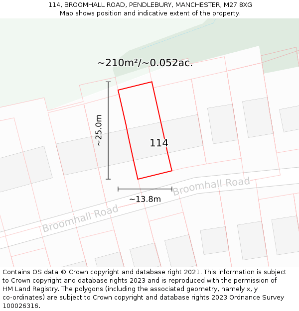 114, BROOMHALL ROAD, PENDLEBURY, MANCHESTER, M27 8XG: Plot and title map