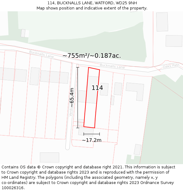 114, BUCKNALLS LANE, WATFORD, WD25 9NH: Plot and title map