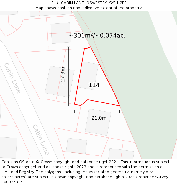 114, CABIN LANE, OSWESTRY, SY11 2PF: Plot and title map