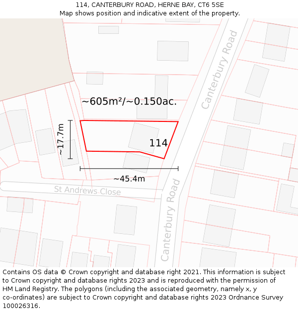 114, CANTERBURY ROAD, HERNE BAY, CT6 5SE: Plot and title map