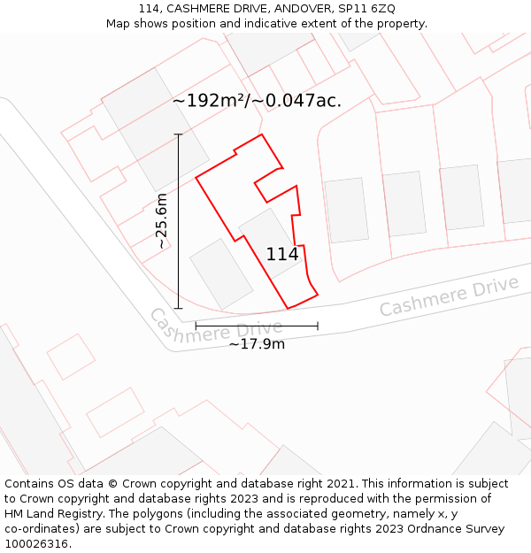 114, CASHMERE DRIVE, ANDOVER, SP11 6ZQ: Plot and title map