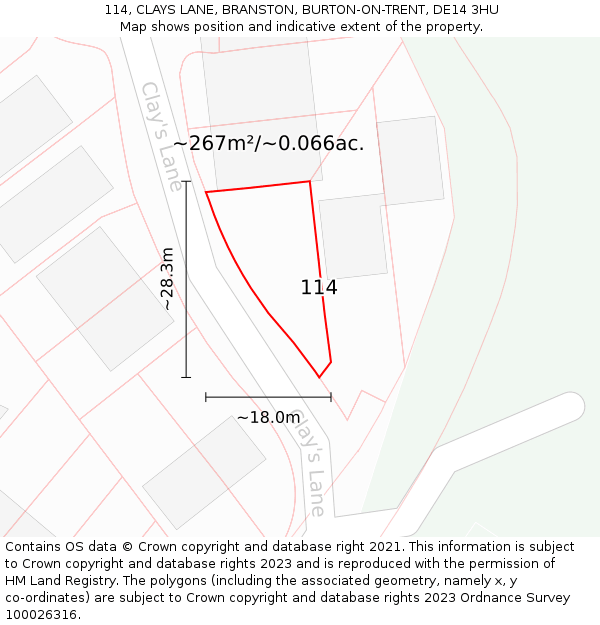 114, CLAYS LANE, BRANSTON, BURTON-ON-TRENT, DE14 3HU: Plot and title map