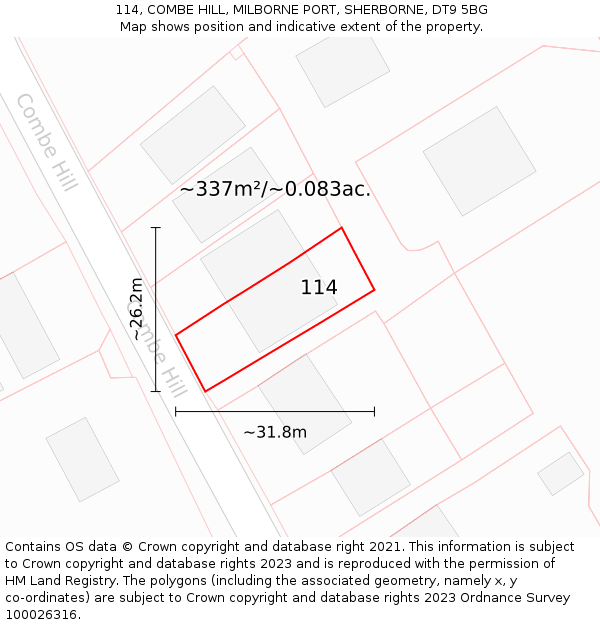 114, COMBE HILL, MILBORNE PORT, SHERBORNE, DT9 5BG: Plot and title map