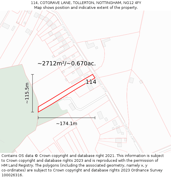 114, COTGRAVE LANE, TOLLERTON, NOTTINGHAM, NG12 4FY: Plot and title map