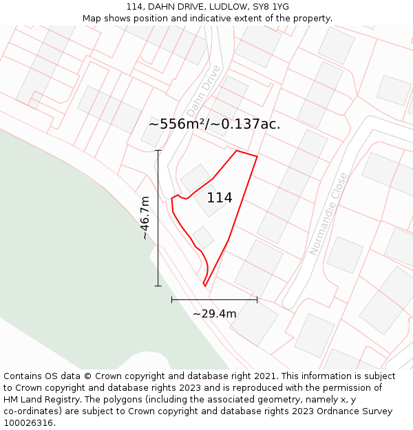 114, DAHN DRIVE, LUDLOW, SY8 1YG: Plot and title map