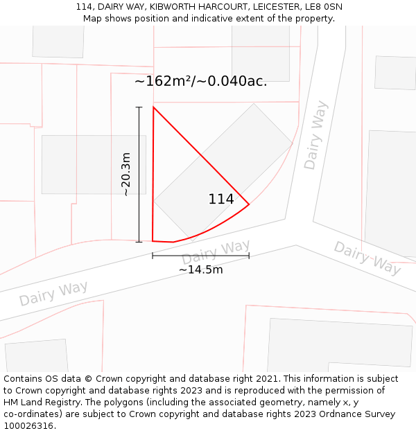 114, DAIRY WAY, KIBWORTH HARCOURT, LEICESTER, LE8 0SN: Plot and title map