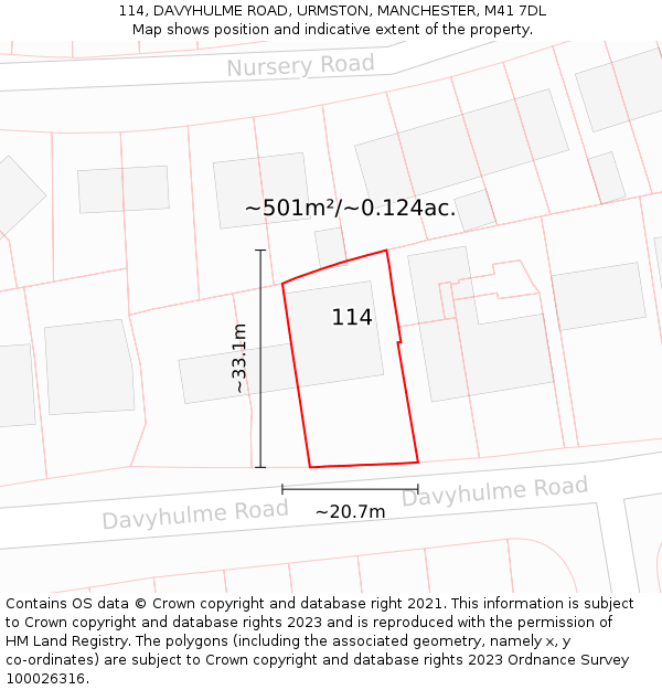 114, DAVYHULME ROAD, URMSTON, MANCHESTER, M41 7DL: Plot and title map