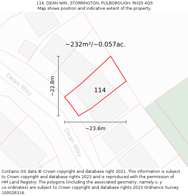 114, DEAN WAY, STORRINGTON, PULBOROUGH, RH20 4QS: Plot and title map