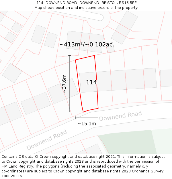 114, DOWNEND ROAD, DOWNEND, BRISTOL, BS16 5EE: Plot and title map