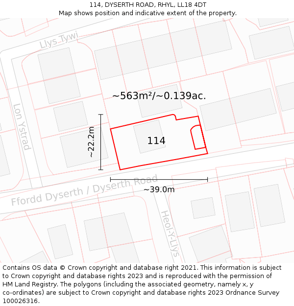 114, DYSERTH ROAD, RHYL, LL18 4DT: Plot and title map