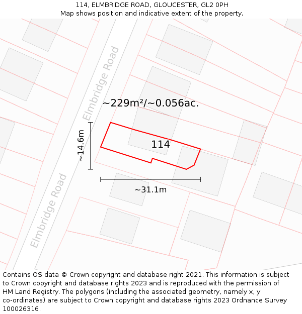 114, ELMBRIDGE ROAD, GLOUCESTER, GL2 0PH: Plot and title map