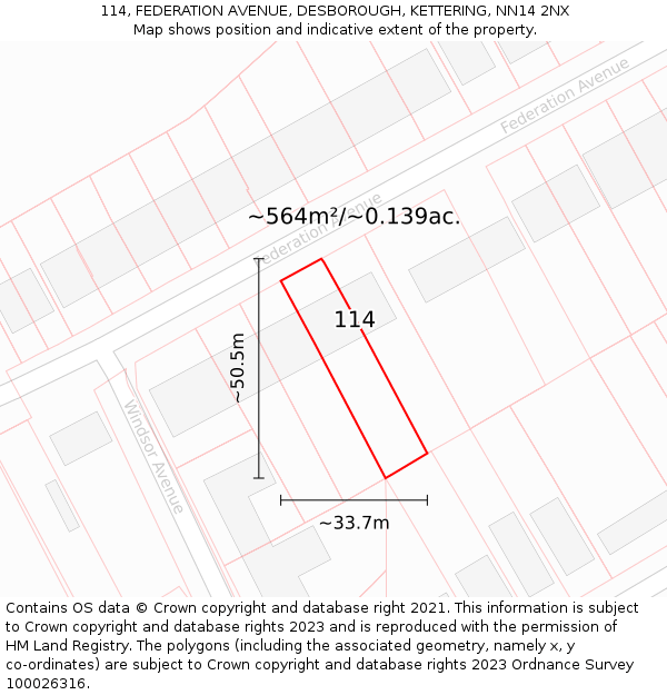 114, FEDERATION AVENUE, DESBOROUGH, KETTERING, NN14 2NX: Plot and title map