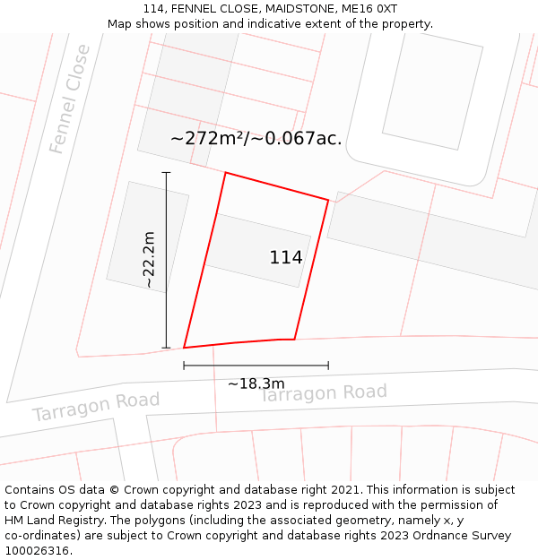 114, FENNEL CLOSE, MAIDSTONE, ME16 0XT: Plot and title map