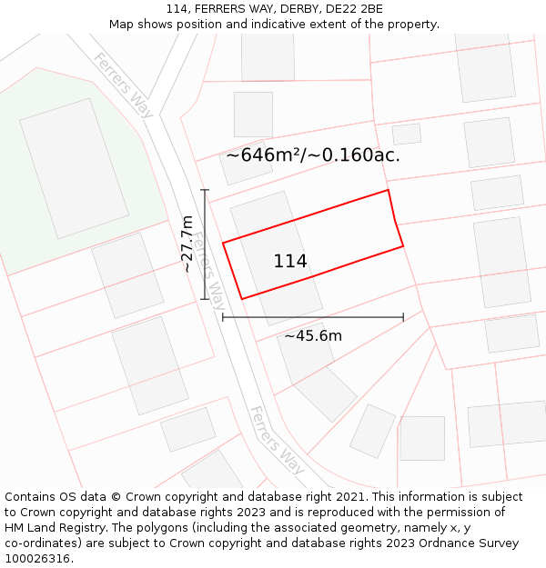 114, FERRERS WAY, DERBY, DE22 2BE: Plot and title map