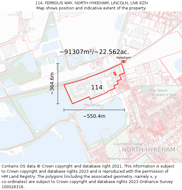 114, FERROUS WAY, NORTH HYKEHAM, LINCOLN, LN6 9ZN: Plot and title map