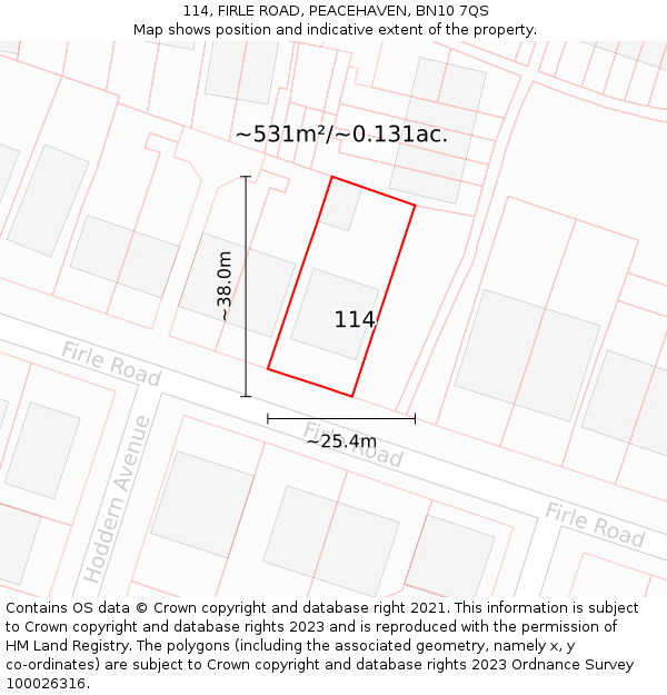 114, FIRLE ROAD, PEACEHAVEN, BN10 7QS: Plot and title map