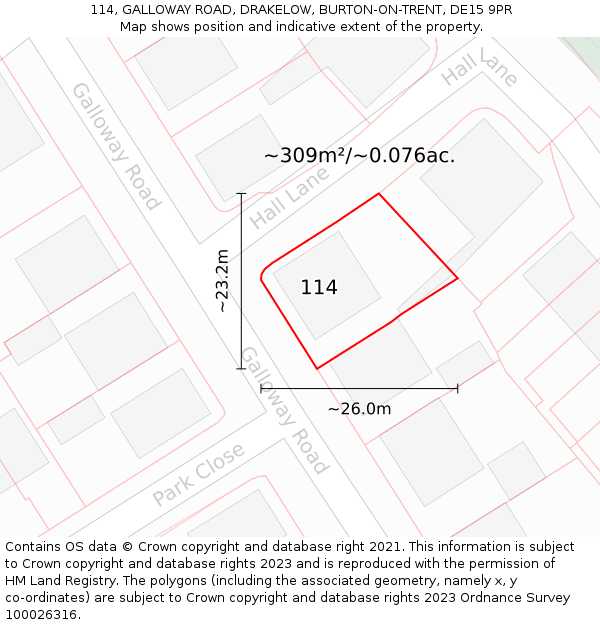 114, GALLOWAY ROAD, DRAKELOW, BURTON-ON-TRENT, DE15 9PR: Plot and title map