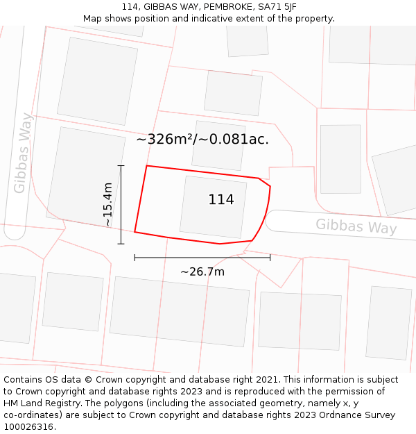 114, GIBBAS WAY, PEMBROKE, SA71 5JF: Plot and title map