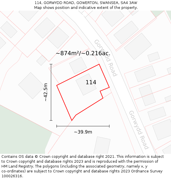 114, GORWYDD ROAD, GOWERTON, SWANSEA, SA4 3AW: Plot and title map