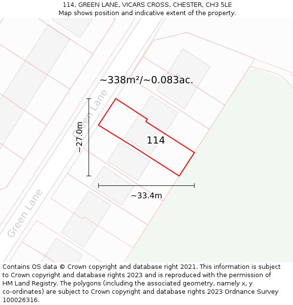 114, GREEN LANE, VICARS CROSS, CHESTER, CH3 5LE: Plot and title map