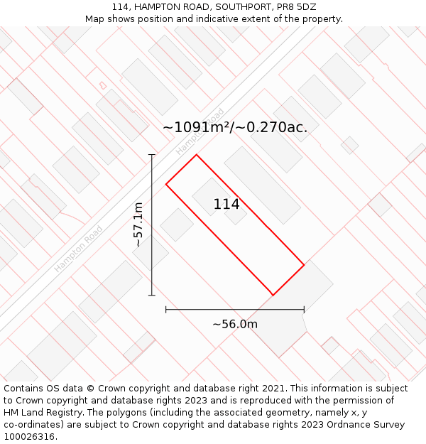 114, HAMPTON ROAD, SOUTHPORT, PR8 5DZ: Plot and title map