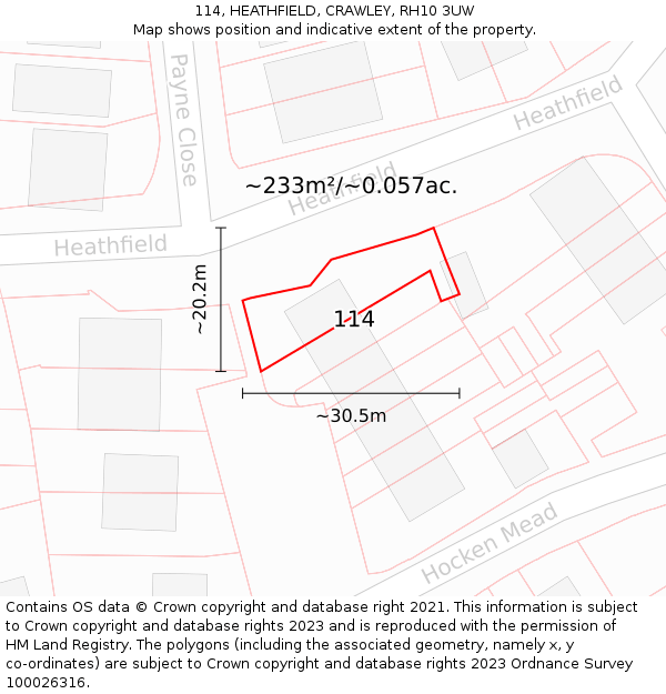 114, HEATHFIELD, CRAWLEY, RH10 3UW: Plot and title map