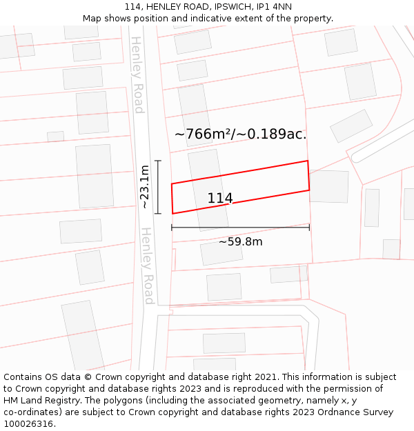 114, HENLEY ROAD, IPSWICH, IP1 4NN: Plot and title map