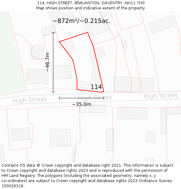 114, HIGH STREET, BRAUNSTON, DAVENTRY, NN11 7HS: Plot and title map