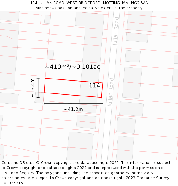 114, JULIAN ROAD, WEST BRIDGFORD, NOTTINGHAM, NG2 5AN: Plot and title map