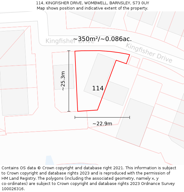 114, KINGFISHER DRIVE, WOMBWELL, BARNSLEY, S73 0UY: Plot and title map