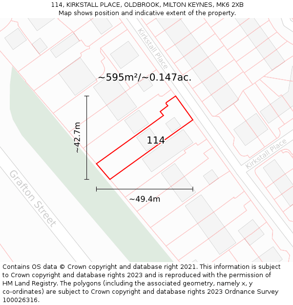 114, KIRKSTALL PLACE, OLDBROOK, MILTON KEYNES, MK6 2XB: Plot and title map