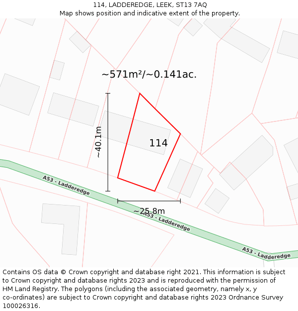 114, LADDEREDGE, LEEK, ST13 7AQ: Plot and title map