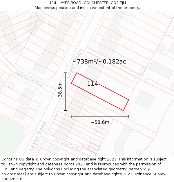 114, LAYER ROAD, COLCHESTER, CO2 7JN: Plot and title map