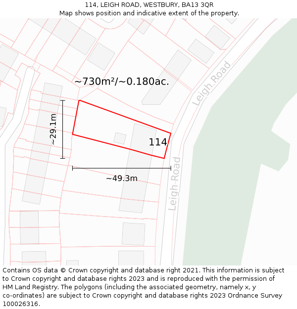 114, LEIGH ROAD, WESTBURY, BA13 3QR: Plot and title map