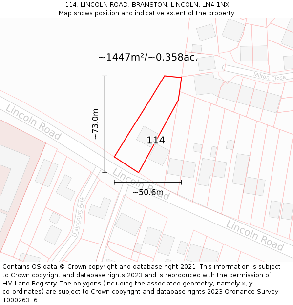 114, LINCOLN ROAD, BRANSTON, LINCOLN, LN4 1NX: Plot and title map