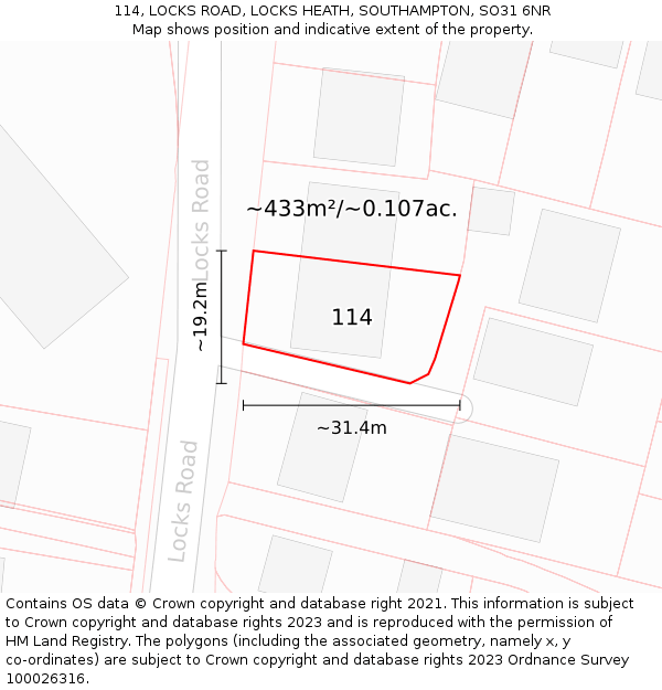 114, LOCKS ROAD, LOCKS HEATH, SOUTHAMPTON, SO31 6NR: Plot and title map