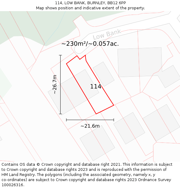 114, LOW BANK, BURNLEY, BB12 6PP: Plot and title map