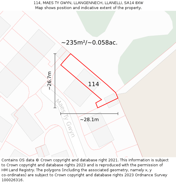 114, MAES TY GWYN, LLANGENNECH, LLANELLI, SA14 8XW: Plot and title map