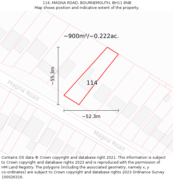 114, MAGNA ROAD, BOURNEMOUTH, BH11 9NB: Plot and title map