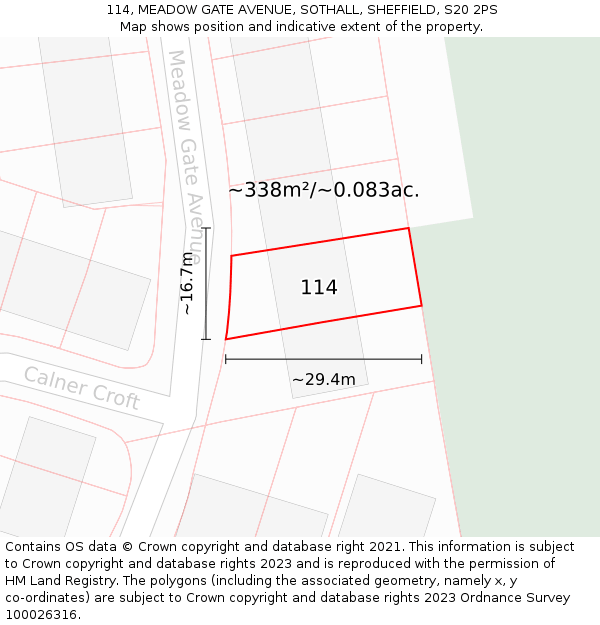 114, MEADOW GATE AVENUE, SOTHALL, SHEFFIELD, S20 2PS: Plot and title map