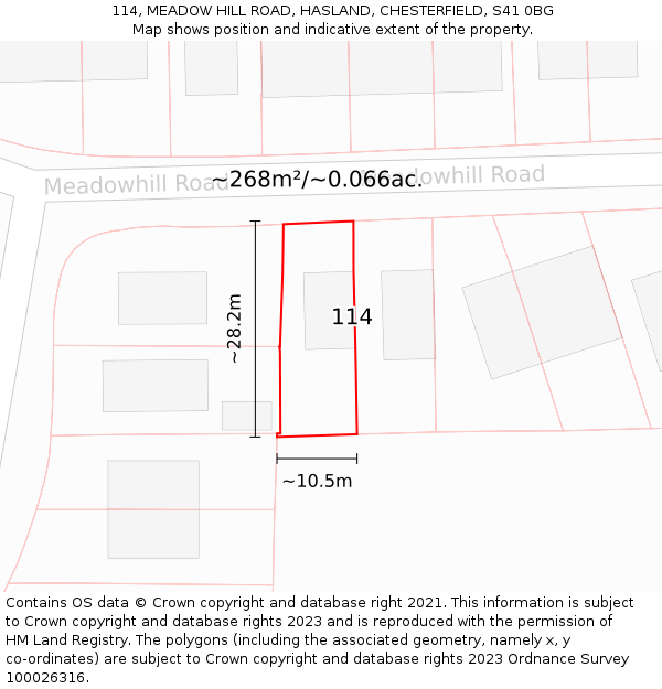 114, MEADOW HILL ROAD, HASLAND, CHESTERFIELD, S41 0BG: Plot and title map