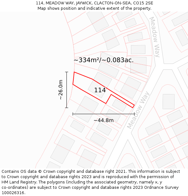 114, MEADOW WAY, JAYWICK, CLACTON-ON-SEA, CO15 2SE: Plot and title map