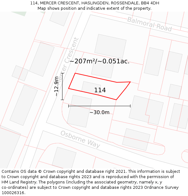 114, MERCER CRESCENT, HASLINGDEN, ROSSENDALE, BB4 4DH: Plot and title map