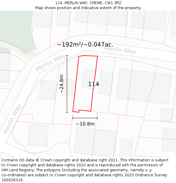 114, MERLIN WAY, CREWE, CW1 3RZ: Plot and title map