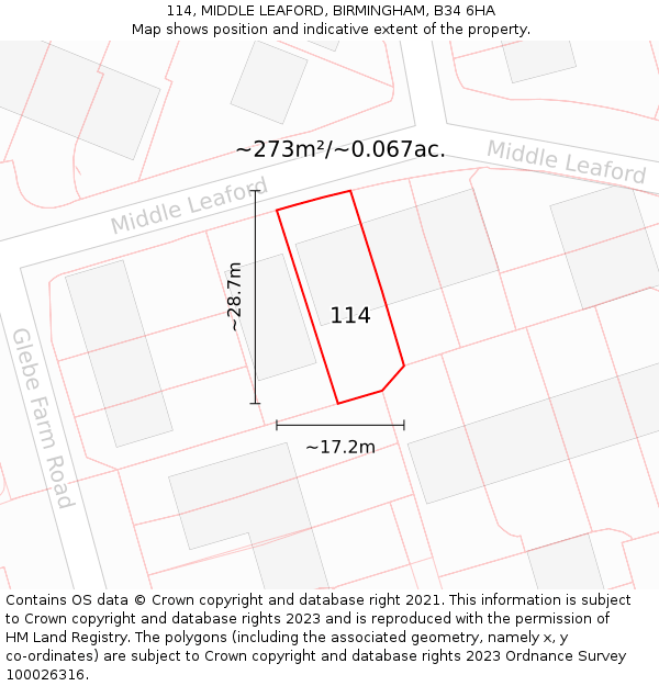 114, MIDDLE LEAFORD, BIRMINGHAM, B34 6HA: Plot and title map